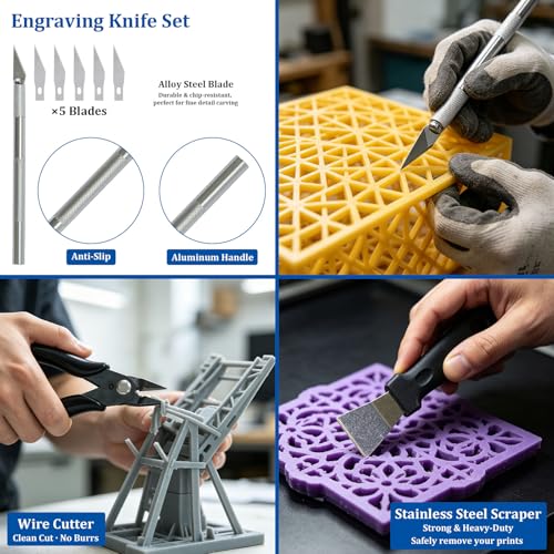 170PCS 3D Printer Tool Kit with Precision Screwdriver Set, 3D Printing Accessories for Cleaning & Finishing, Includes Nozzle Cleaning Needles, Deburring Tools, Engraving Knife, Metal Files, PTFE Tube - Image 5