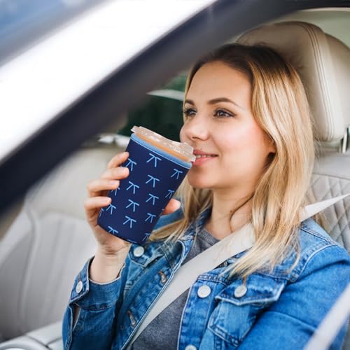 Image of Reusable Insulated Sleeve for Iced Coffee Cup, 3-Pack Coffee Neoprene Drink Sleeve for Cold & Hot Drinks, Beverage Holder for Iced Coffee (Navy Bows)