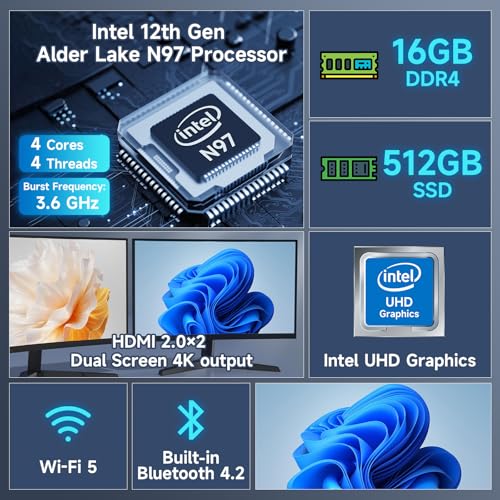 Image of Bmax B4 Pro Mini PC Intel N97(up to 3.6GHz) 16GB DDR4 /512GB SSD Micro Computer 4K Dual Screen Display WiFi5 /Dual HDMI /BT4.2