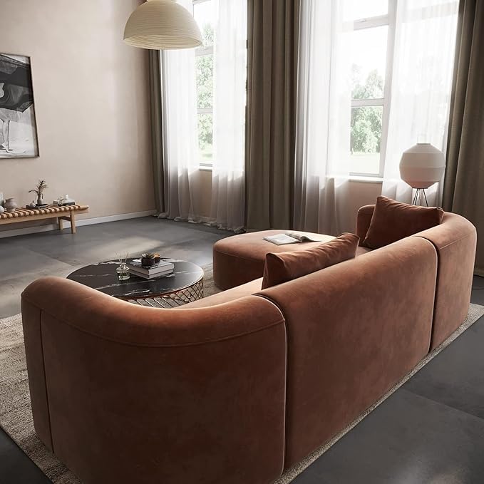 Image of Modern Classic L Shape Sectional Sofa Set, Chesterfield Style 4 Seater Sofa Set with Pillows for Living Room, Bedroom and Office, Office, and Hallway Colour (L-Shape RHS Brown)