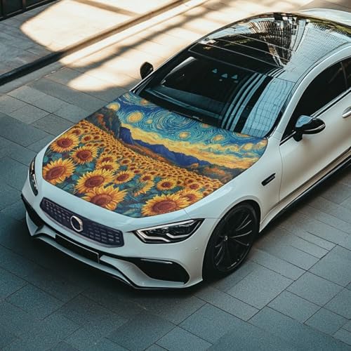 Image of Car Hood Cover Protector,Sunflower Print Comfortable Polyester Breathable Print Stylish Hood Covers for Cars,Decoration Universal Car Accessories