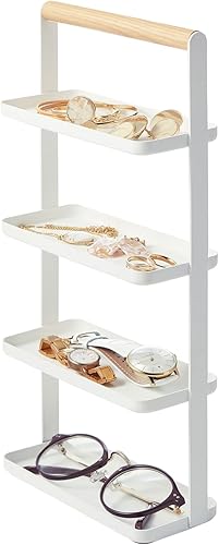 YAMAZAKI Home - Soporte para bandeja de accesorios de 4 niveles y almacenamiento de acero madera organizador de joyas tamaño único color blanco