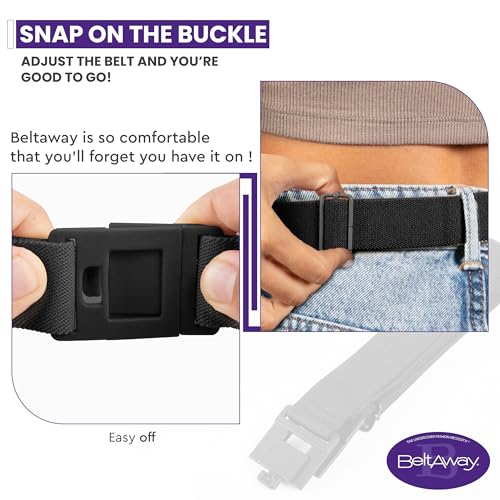 BELTAWAY Easily Adjustable Elastic Flat Buckle No Show Belts for Women – Stretch, Low Profile Design, Soft - Ideal for Jeans, Pants BLACK - Thumbnail 3