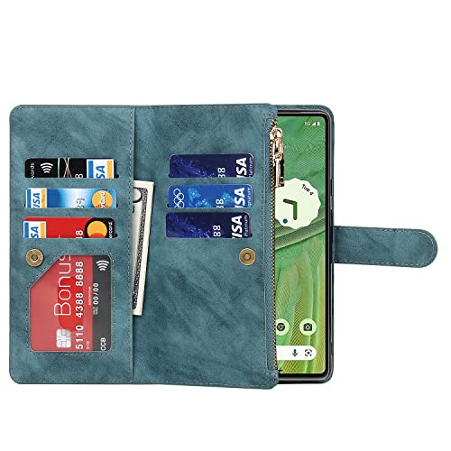 Coque Google Pixel 7 cordon amovible - Étui portefeuille cuir bleu clair - 4