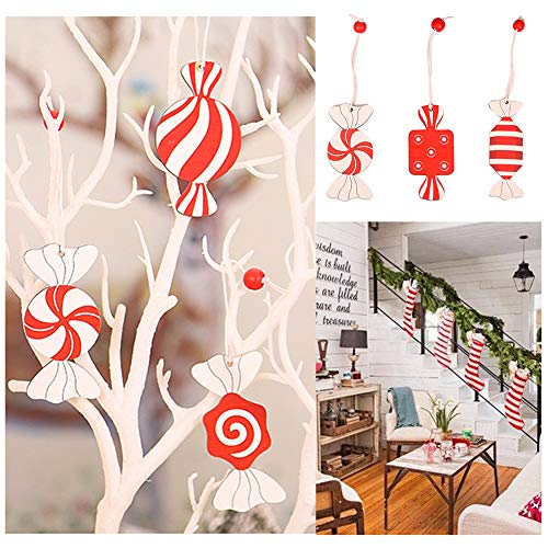 Walbest Christmas Ornament 3Pcs Wooden Candy Shape Xmas Tree Hanging Ornaments Home Party Decoration(Rectangle) #TOP4