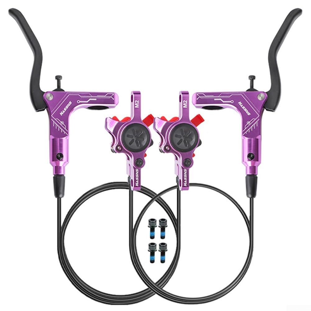 Set freno a disco idraulico doppio pistone 1450mm MTB (viola) | Design a doppio pistone, forza frenante bilanciata, discese sicure, lunghezza tubo 1450 mm, set anteriore e posteriore