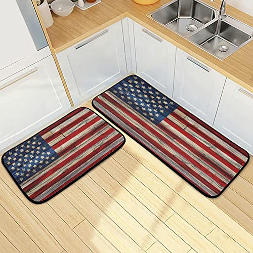 Cataku 4Th Of July American Flag Kitchen Rugs Sets Of 2 Non Slip Kitchen Mat Watercolor Polyester Area Rugs Set Floor Mats Washable Carpet Mat Comfort Standing Mat For Kitchen Laundry Sink Office #TOP6