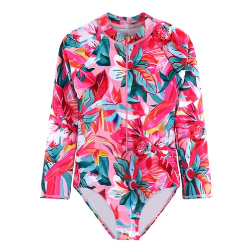 Image of Girls Swimsuits One Pieces Long Sleeve Swimwear UPF50+ Toddler Kids Zipper Sun Protection Bathing Suits Sizes 2-12