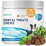 QUEPEYKI Dog Dental Chews for Bad Breath, Soft Chews – Plaque & Tartar Support, Breath Freshener – with Brown Algae (Kelp) + Probiotics, 60 Count