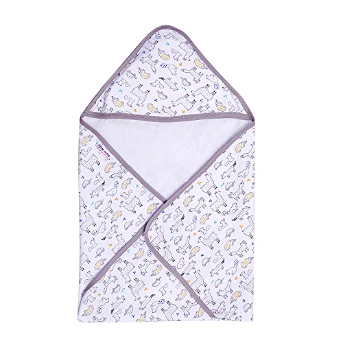 Image of pom-pom SWEET HEARTS Cotton Hooded Swaddle Wrapper for New Born Baby | Two Layer Wrapper /Blanket /Receiving Blanket | Soft, Lightweight and Travel Friendly | (Farm Animal) (0-6 Months)