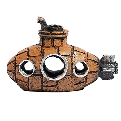Image of Resin Submarine Aquarium Ornament, Small Fish and Shrimp Hideout Cave Decor for Freshwater or Saltwater Tanks, Brown, Size 5.12 x 2.36 x 3.54 in, 1 Pack