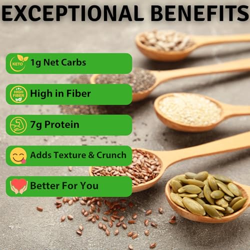 BetterFoods Raw Superfoods Five Seeds Mix | Pumpkin, Sunflower, Chia, Flax, Sesame Seeds Blend for Salads & Snacking | 7g Protein, 1g Net Carbs, High Fiber, Non-GMO, Gluten & Soy-Free | 32oz, 1 Pack - Thumbnail 6