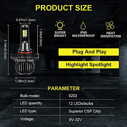 Kairiyard 5202 Led Fog Lights Bulbs, H16 Led Fog Lights Bulbs 55W 3600 Lumens 3000K Yellow +8000K Blue Dual Color Switchback Csp Chip Ps24W Led Replacement For Cars,Trucks (Pack Of 2) #TOP6