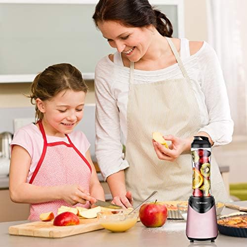 La Reveuse Smoothie Blender Personal Size with 2 BPA Free Portable Travel Sports Bottles (550ml),300 Watts,Silver (Pink)
