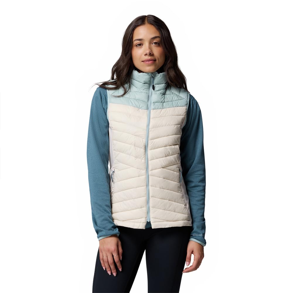 Columbia Women's Powder Pass 3 Hybrid Vest, Puffer Vest Body Warmer, Dark Stone, Crushed Blue, XS