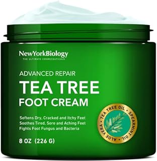 New York Biology Tea Tree Oil Foot Cream for Dry Cracked Feet, Athletes Foot, Nail Fungus, Jock Itch, Ringworm, Cracked Heels and Itchy Skin – Pain Relieving Foot Cream - 8 oz