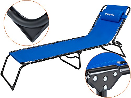 Kingcamp Chaise Lounge Removable Pillow 3-Position Adjustable Chair Folding Patio Recliner For Camping Pool Beach Outdoor, Supports 300Lbs, Blue, One Size #TOP7