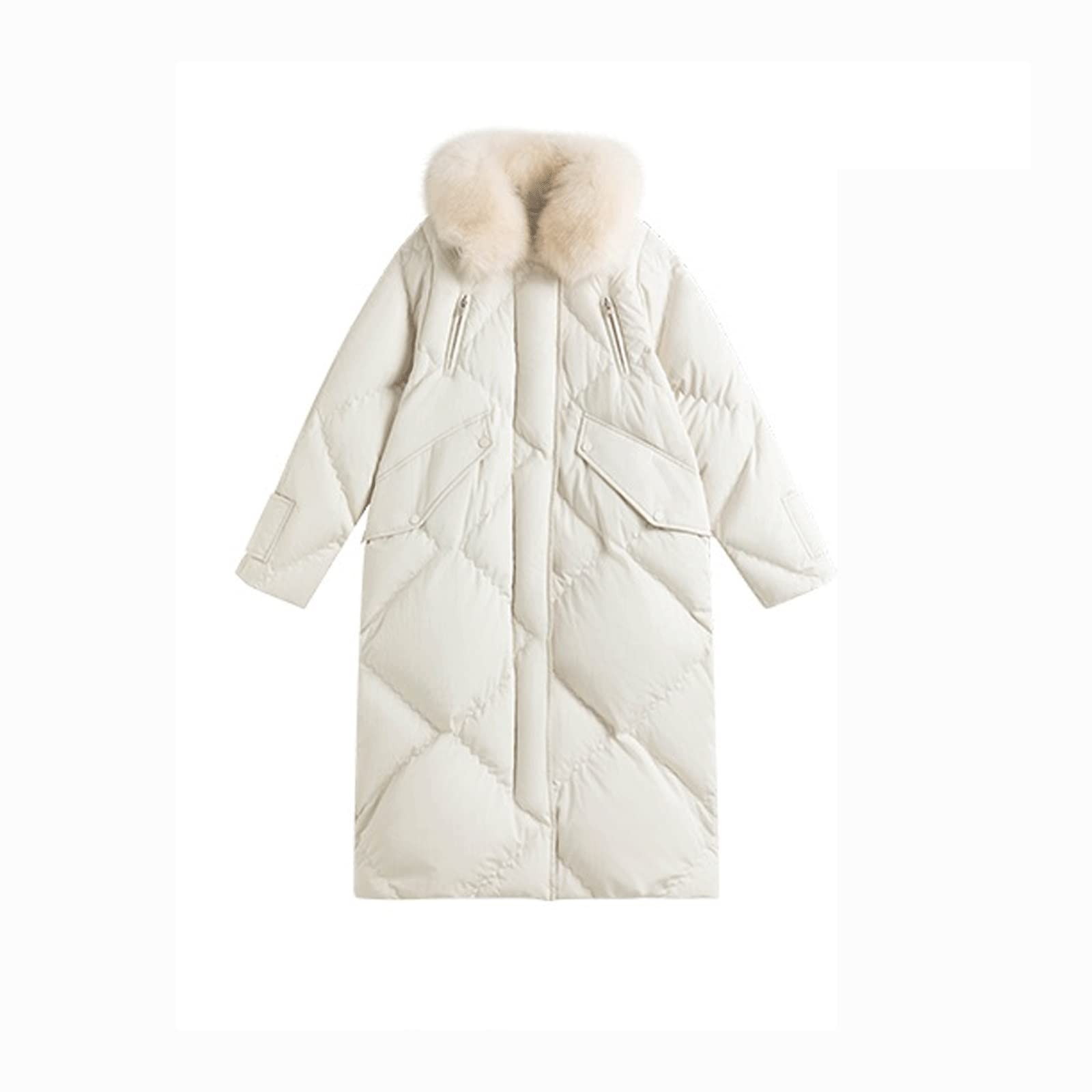 Puffer Jackets Women Women's Fox Fur Collar Long Beige Down Jacket Women Winter Simple Commuter Thicken Warm Jackets Coats
