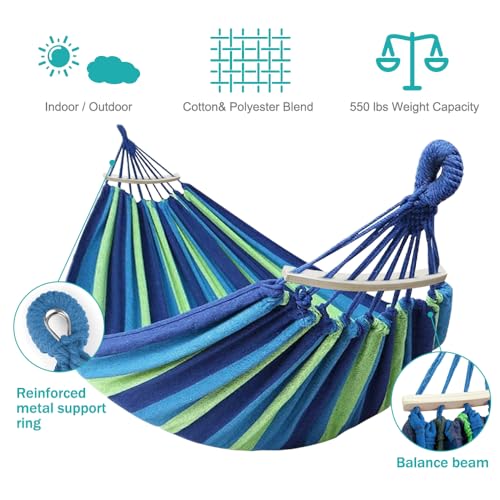 MOSFiATA Hammocks Portable Camping Hammock Upgraded 550lb Comfortable Fabric Hammock with Two Anti Roll Balance Beam and Sturdy Tree Straps for Camping, Patio, Backyard, Outdoor （Blue Green） by MOSFiATA - Image 2