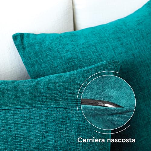 Image of Encasa XO Chenille Cushion Covers, No Inserts, Pack of 2 Azul Blue, 12 inchx20 inch | 12 inchx20 inch | 30x50 cm | Machine Washable | Hidden Zipper | Living Room & Bedroom Accent | Set of 2 | Pillow Cover