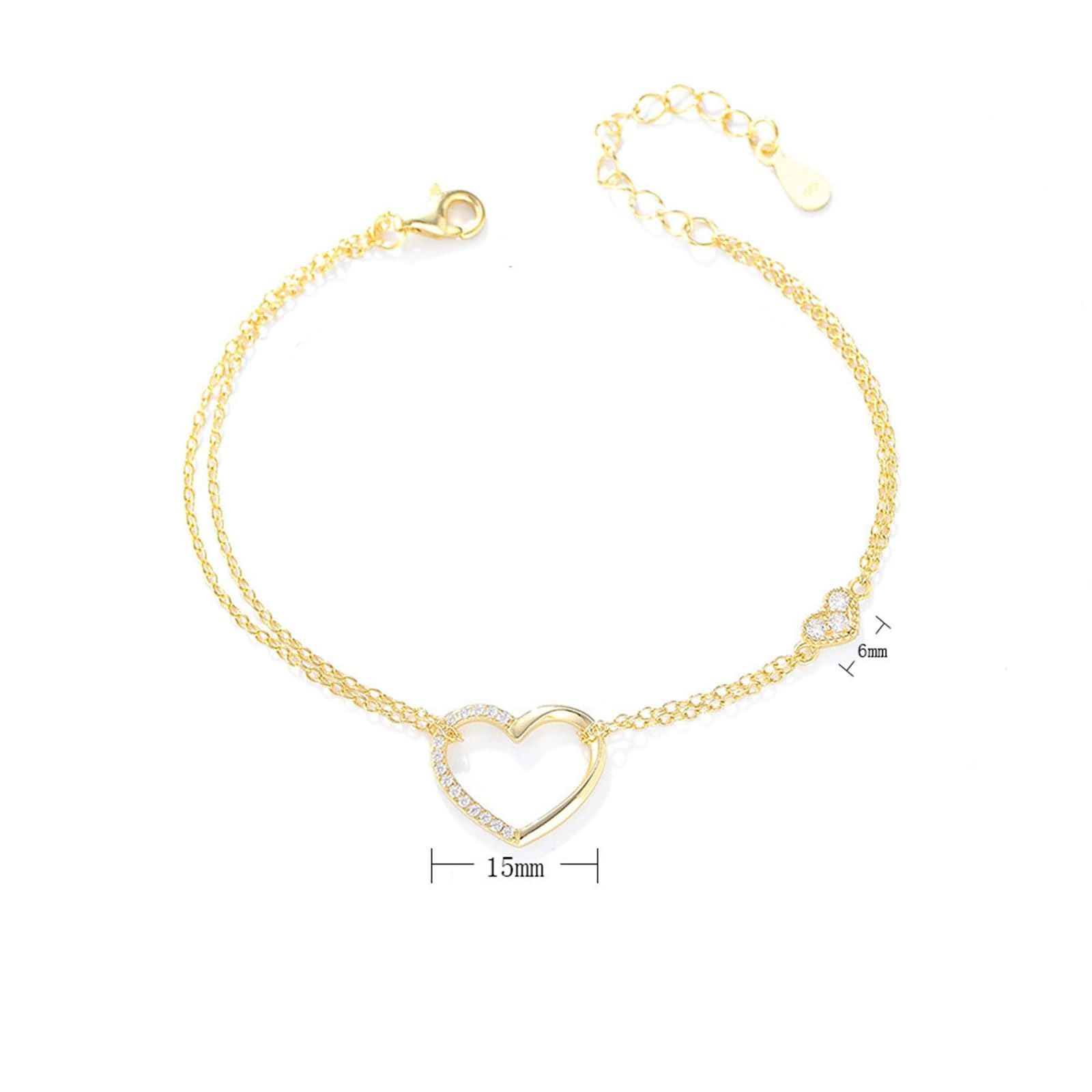 Pulseras de Mujer Oro Blanco 9 K / 14 K / 18 K, Cadena con Corazón Hueco y Moissanita, Cadena Extensible 16 CM + 5 CM, Pulsera de Plata Mujer