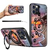 RWUTYTIUL Magnetische Schutzhülle für iPhone 14 Pro, 15,5 cm (6,1 Zoll), Ringhalter, mit Handschlaufe, Ständer, kratzfest, hartes PC-Silikon, stoßfest, für Damen & Herren, H&epfotenabdruck, Strand
