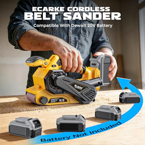 Image of Ecarke Cordless Belt Sander Compatible with DeWalt 20V Battery (Tool Only) 3x18 inch Bench Sander with Variable Speed (120-380 m /min), with Dust Bag & 3 Sanding Belts(80 /120 /320 Grit) for Woodworking