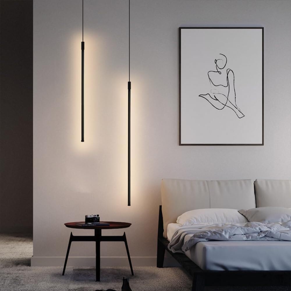 Moderne Linear LED Pendelleuchte Minimalistisch Schwarz Aluminium Hängelampe