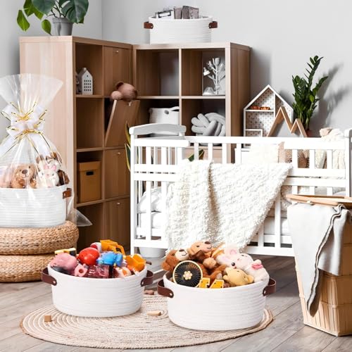 Image of Colingmill 3 Pack Easter Small Woven Basket for Gifts with Handles Clear Bags and Ribbons Empty Storage Basket Decorative Chest Box for Easter Wedding Present(White,12 inchx 8 inchx 5 inch)