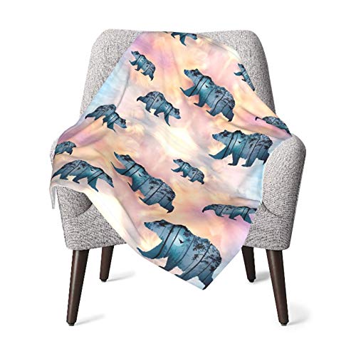 Blue Bear Sihouette Baby Blanket for Girls Boys Soft Warm Receiving Throw Blankets
