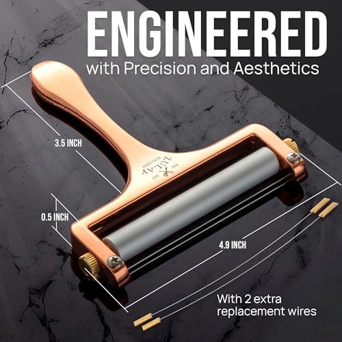 Image of Zulay Adjustable Cheese Slicer - Wire Slicer for Mozzarella, Cheddar, Gouda - Heavy Duty With 2 Extra Wires (Rose Gold)