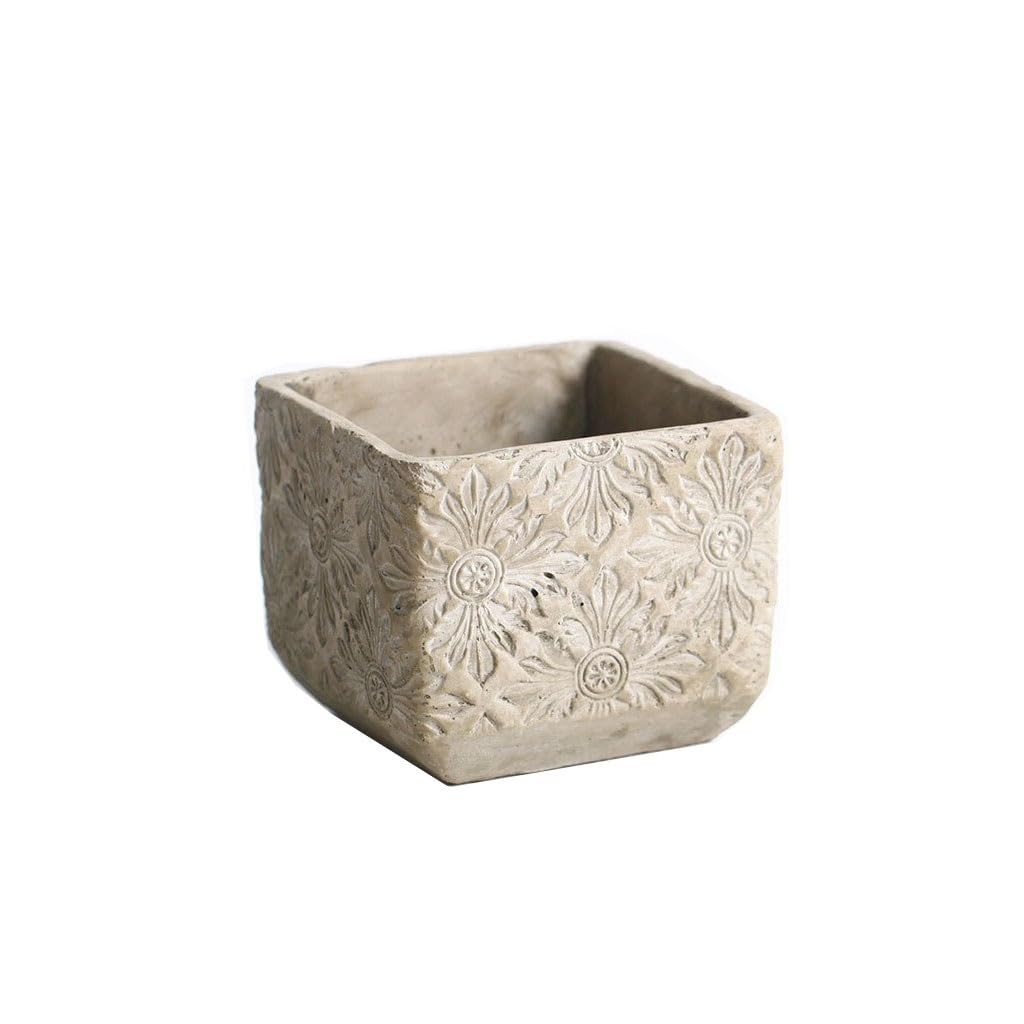 Gelasige A Flower Pots Merican Retro Stoneware Flower Pot Cement Embossed Pattern Potted Plant Succulent Flower Vessel Home Desktop Decoration Outdoor Flower Pots(A)