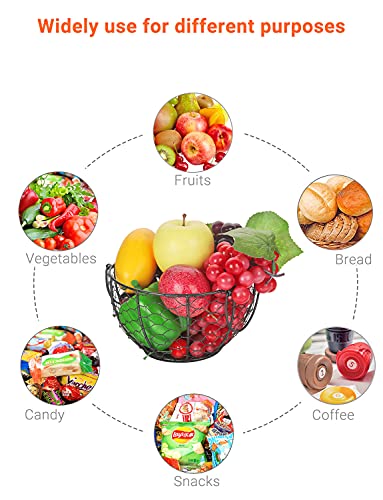 Willizter Round Wire Basket Black Fruit Basket Bowl Fruit Holder For Kitchen With Handle Black Home Storage For Vegetables, Snacks, Household Items Decor #TOP4