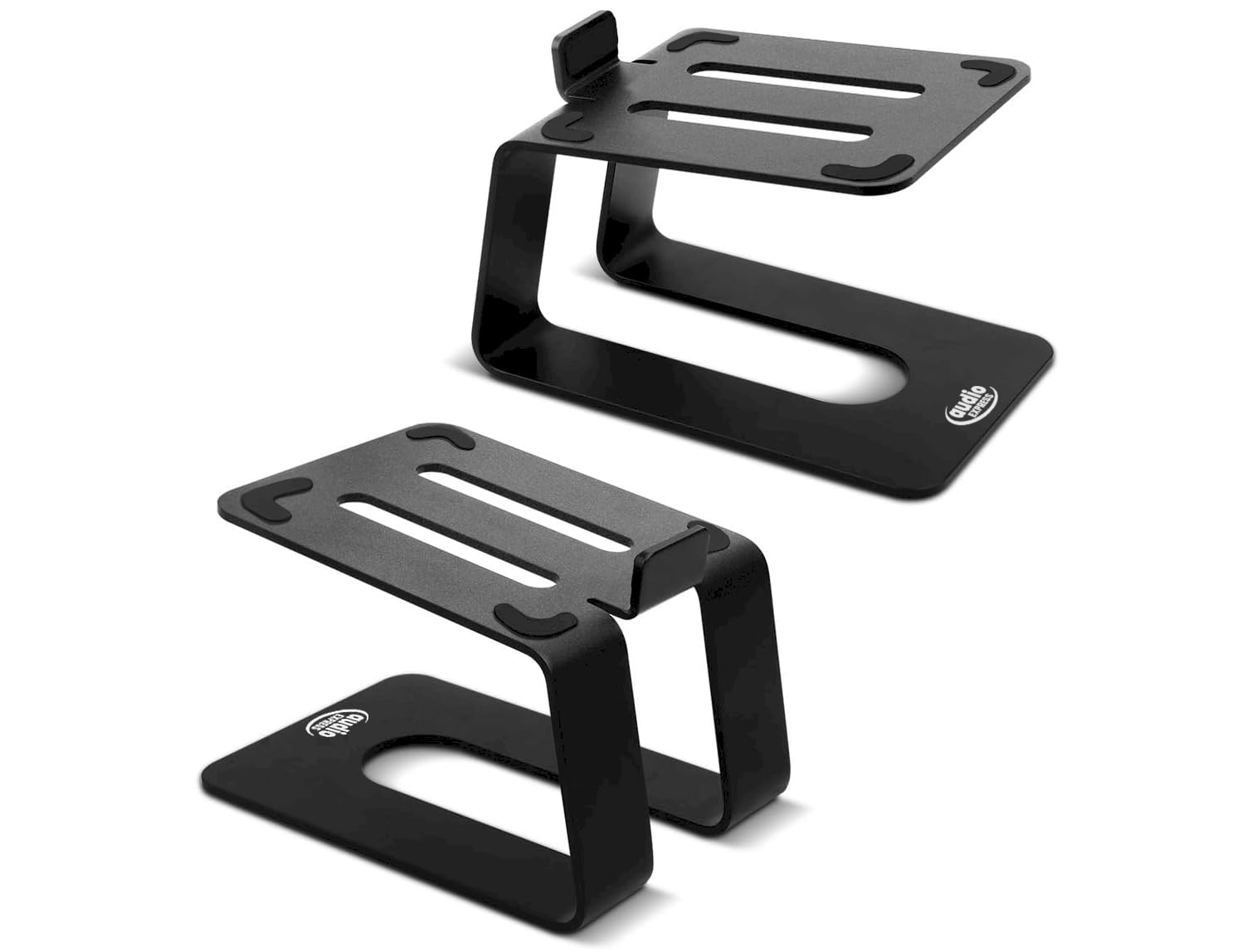 Audio Express Metal High Rise Speaker Stands, Desktop, Tilted Speaker Risers, Gaming, PC, Freestanding, Bookshelf, Studio Monitor Stand, Heavy-Duty Steel (Pair)