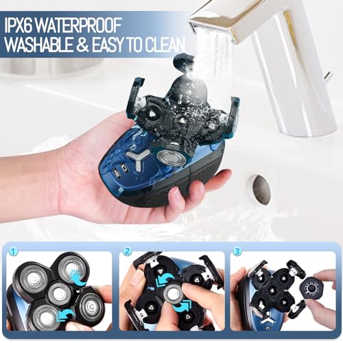 Head-ShaverHead-Shavers-for-Bald-MenElectric-Bald-Head-Shavers-for-Men-5-in-1-Electric-Razor-for-Men-Shaving-Cordless-Mens-Shaver-for-Scalp-Face-Trimmer-Rechargeable-WetDry-Grooming-Kit-Blue