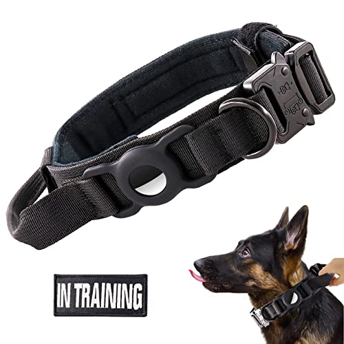 Collier de Chien Tactique avec AirTag Case, Collier pour Chien Tactique avec Poignée de Commande, Collier Réglable Militaire en Nylon pour Chiens Moyens et Grands, avec Patchs(sans AirTag)