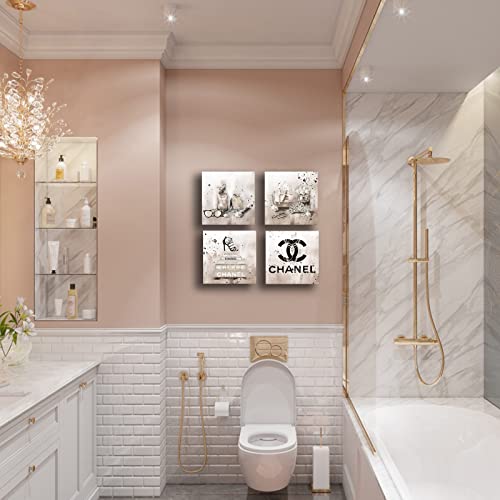 Image of Meetdeceny Beige Canvas Prints Artwork Fashion Bedroom Wall Decor Girls Handbag Wall Art for Living Room Perfume Wall Decorations Painting Art 10 inchx 10 inchx 4 Pieces