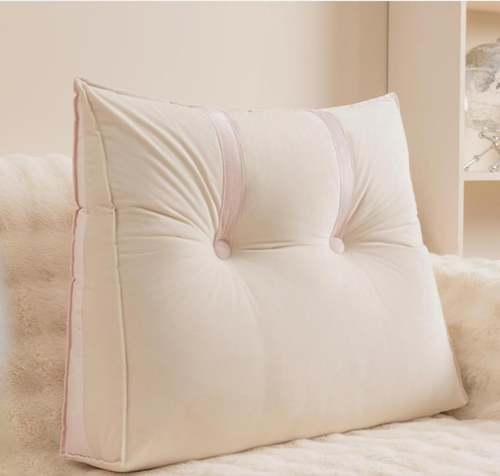 Weiches Lendenkörperstütz-Kopfteilkissen, 60 cm hoch, Rückenpositionierungskissen mit abnehmbarem Bezug, dekorative Erkerfenster-Teppichauflage für Sofa/Outdoor-Stuhl (Weiß-Rosa, 91 x 60 x 15 cm)