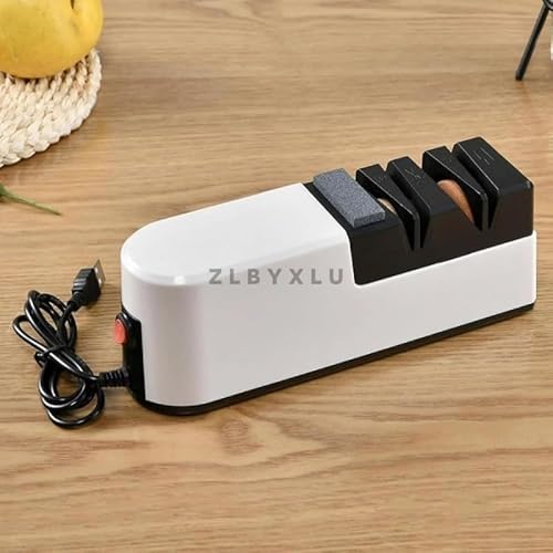 ZLBYXLU包丁研ぎ器 電動 包丁研ぎ シャープナー 片刃・両刃・波刃など ナイフシャープナー 三段式 ダイヤモンドシャープナー 使用簡単 充電式 超高硬度 耐久性 便利 研ぎ器 キッチン 簡単に研磨 5秒で素早くナイフを研ぐことができます (A)