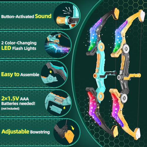 image for HOLIBIBE 2 Pack Kids Bow and Arrow Set with Sound Effects & LED Flash 