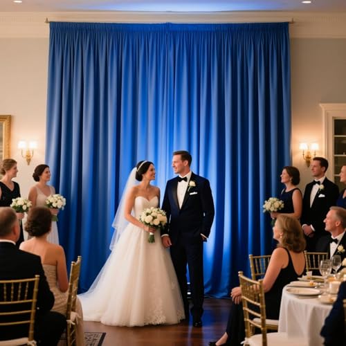 Image of 2 Panels Deep Blue Backdrop Curtain, 10 x 10 Feet Polyester Background Curtains for Parties, Weddings, Baby Showers, Halloween, Christmas, Birthday Party Photoshoot Backdrop Curtains Decorations
