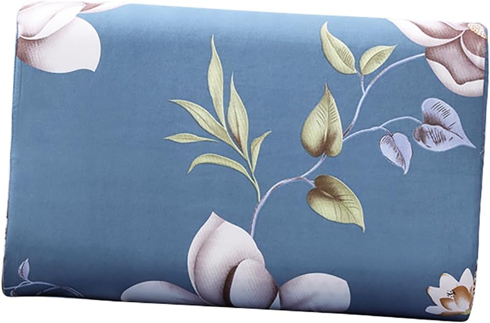 Plaid Print Cotton Pillow Case Covers for Contour Neck Memory Foam Pillow Pillowcase with Zipper (Blue flowers)