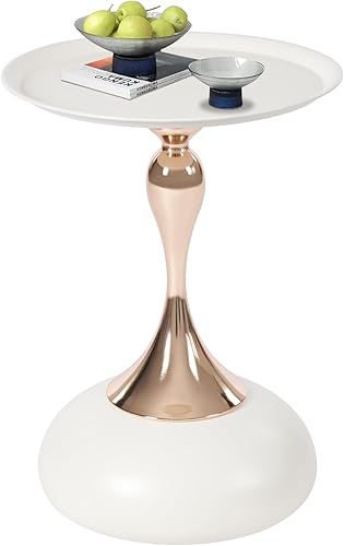 Simple Modern - Mesa redonda pequeña, material de metal, mesa de cóctel para sala de estar (blanco)