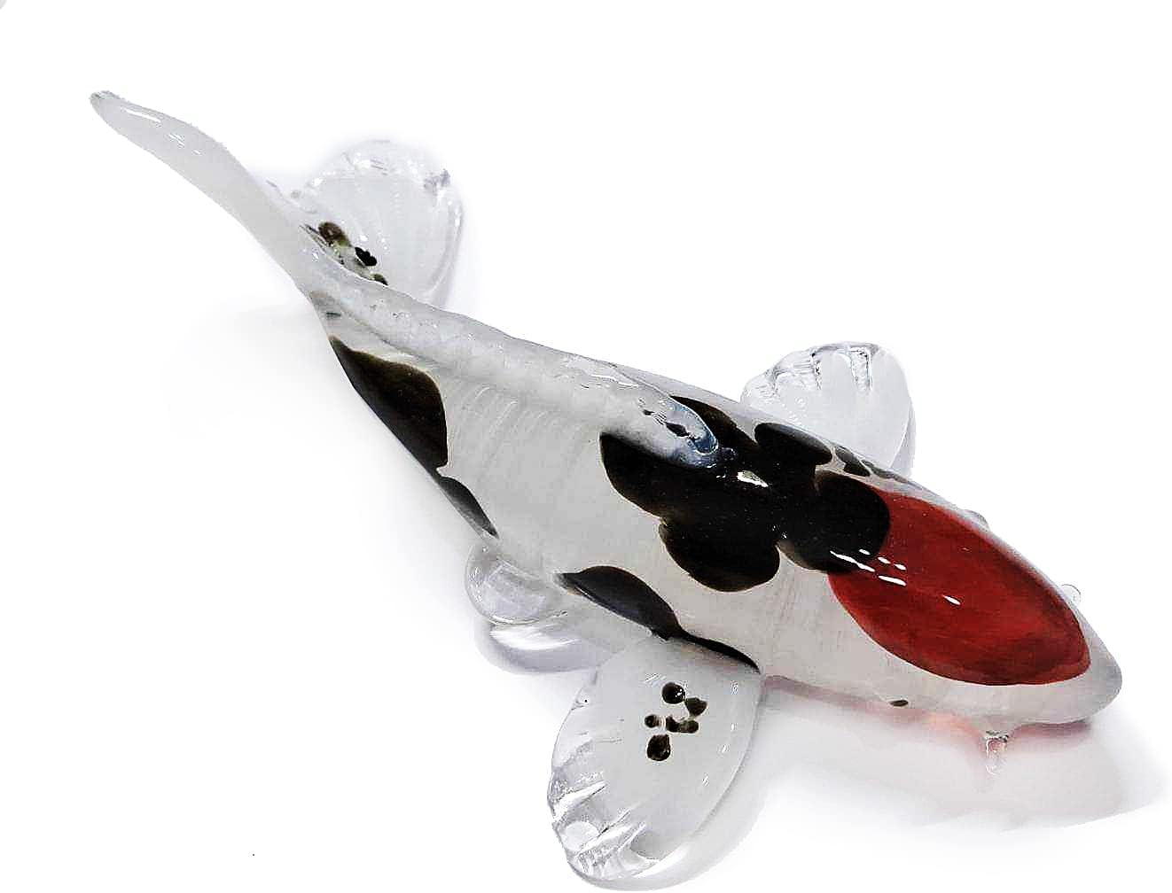 WitnyStore 5" Red White Black Koi Carp Fish Artistic Blown Glass Figurine Premium Hand-Blown Statue Tabletop Decoration Unique Collectible for Adult Collectors Handcrafted Elegant Home Room Decor