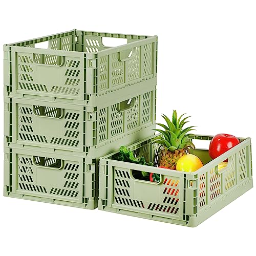 Bossjoy Lot de 4 caisses de rangement pliables en plastique pour nourriture, fruits, légumes, collations, jouets, articles de toilette, boîte de rangement...