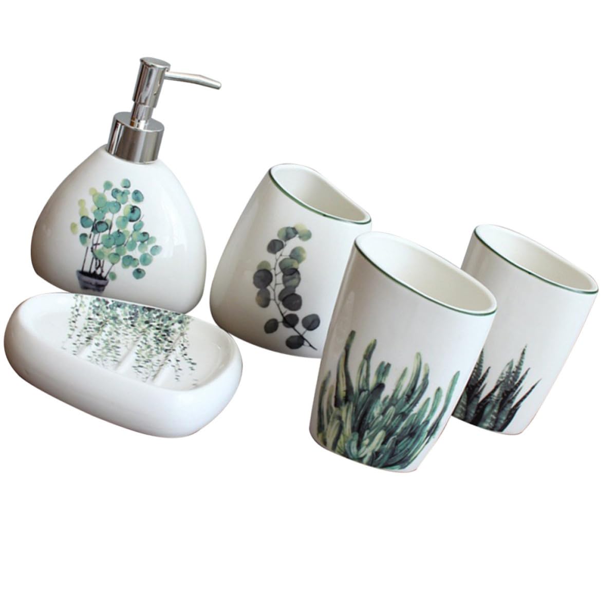 INOOMP Conjunto de Baño 5 Piezas de Cerámica Elegante y Clásico Dispensador de Loción, Porta Cepillos y Jabonera para Organización Portátil Color Aleatorio