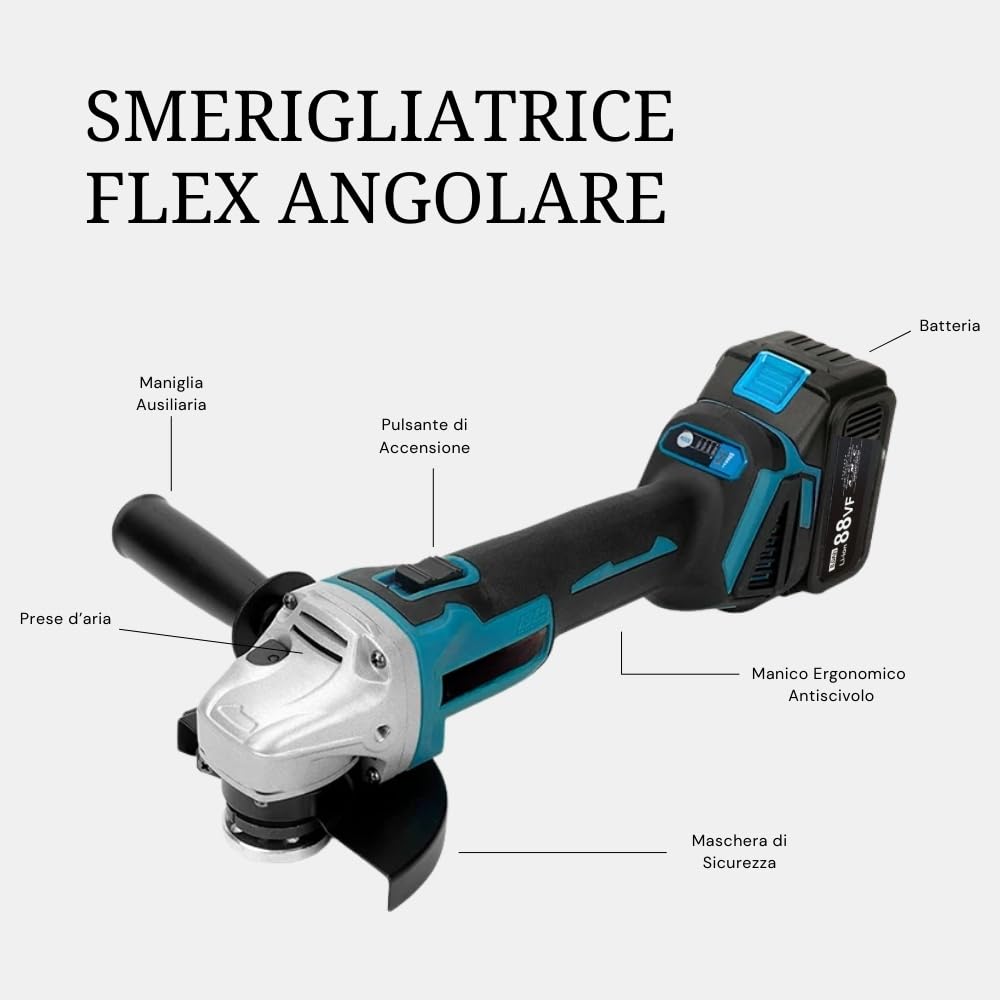 A.M.C. Kit Completo Professionale Fai da Te 2 in 1 con Trapano Avvitatore ad Impulsi Svita Bulloni a Batteria, Smerigliatrice Angolare a Batteria 88v