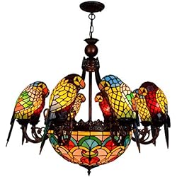 Lamparas Para Comedores Clasicos Tiffany Chandelier Lamp Estilo europeo creativo clásico Loro Pájaro lámpara decorativa Tiffany vidrio de color sala de estar comedor dormitorio candelabro café rojo bronce soporte lámpara bar comedor