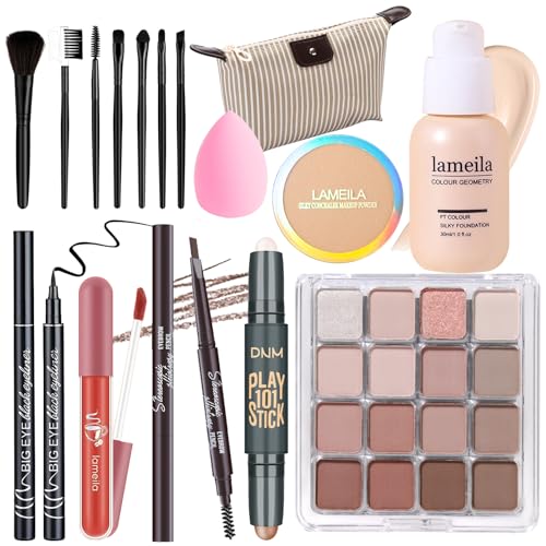 YBUETE Makeup Set Full Kit for Girls Teens Women, Makeup Present Set, Includes Eyeshadow, Foundation, Blusher, Eyebrow Pencil, Mascara, Eyeliner, Brushes, Lip Gloss, Sponge, Cosmetic Bag