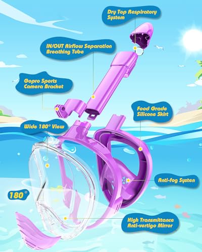 Image of QingSong Kids Snorkel Mask Full Face, Snorkeling Set with Camera Mount, 180 Degree Panoramic View Snorkeling Gear Anti-Fog Anti-Leak